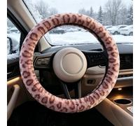 Winter Steering Wheel Cover for Mazda CX-30 Facelift 2025 | Leopard Print Fluffy Steering Wheel Cover, Elastic Stretchy Fit, Non-Slip Rubber Lining, Fleece Warm, Cold Weather Comfort