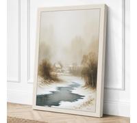 Winter Stream in Silence Canvas Wall Art Print 24x16 Inch | Cream