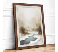 Winter Stream in Silence Scandinavian Framed Wall Art Print A1 (84.1×59.4cm) Walnut, Wall Decor for Living Room, Bedroom, Office & Home, Ready to Hang, Art Gift