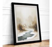 Winter Stream in Silence Scandinavian Framed Wall Art Print A2 (59.4×42cm) Black, Wall Decor for Living Room, Bedroom, Office & Home, Ready to Hang, Art Gift