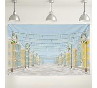 Winter Street Scene Backdrop, Snowy City Lights Photography Background, Cozy Holiday Party Decorations for Christmas Celebrations 71x43 Inch