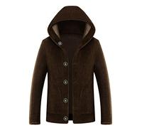 Winter Suede Jacket Men Hooded Wool Coat Fashion Fleece Double Sided Men Wool Blends Jacket Casual Men Overcoat Brown M