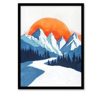 Winter Sunrise Patagonia Andes Mountain Painting Framed Wall Art Artery8 Blue A4