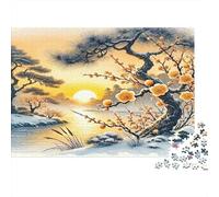 Winter Sunset Blossoms 1000 Piece Jigsaws for Adults & Teens, Cardboard, Snowy Plum Tree at Sunset, Challenging Puzzle, Brain Teaser for Concentration, for Men Women 52x38cm/10