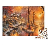 Winter Sunset Village 1000pc Thick Cardboard Puzzle for Stress Relief Seekers Christmas Gathering Home Decor Senior Centre Activity Classroom Puzzle Gift 52x38cm/1000pcs