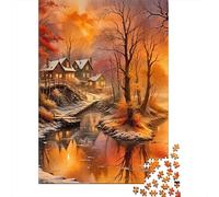 Winter Sunset Village1000pc Durable Cardboard Sunset Stream Jigsaw Puzzle Bundle Adults Kids Age 12+ Educational Game Creative Indoor Leisure Activity Gift 70x50cm/1000pcs