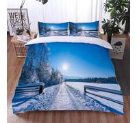 Winter Sunshine King Size Duvet Cover Sets Snow Trails Bedding Set 3D Print Soft Microfiber Quilt Covers 230x220 cm with Zipper Closure and 2 Pillowcases 50x75 cm for Adults M.347
