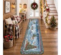 Winter Swan Landscape Swans Runner Rug 2x8 | Snowy Landscape, Bedside Runner Rug, Elegant Swans, Pine Tree Accents, Seasonal Home Decor, Winter Wonderland Theme