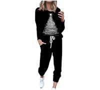 Winter Sweatpants Set Women Christmas Women's Two Piece Outfit Long Sleeve Crewneck Pullover Tops and Long Pants Tracksuit Sweatsuits with Sweatpants Trouser Suits for Women UK (Black, XXL)