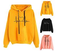Winter Sweatshirt for Women Warehouse Clearance, Ladies Heart Printed Jumpers Hooded Pullover Drawstring Sweater Long Sleeve Sweatshirts with Pockets Loose Casual Jumper Soft Comfortable Blouse