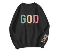 Winter Sweatshirts for Women Christian Striped Loose Fit Long Sleeve Jesus Y2K Pullover Tops Round Neck Sweaters Fall Fashion Teen Girls Tunic Shirts Workout Clothes Sweater, Black, 3XL