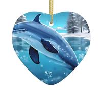 Winter The Dolphin A 2.9-inch Ceramic Christmas Ornament with a Printed Heart is Perfect for windowsills fireplaces and Living Rooms