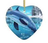 Winter The Dolphin Ceramic Christmas Heart Pendant with Silk Thread, Christmas Tree Home Decoration