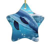 Winter The Dolphin Christmas Ceramic Star Pendant with Punched Holes and Gold Wire Rope, Christmas Tree Home Decoration