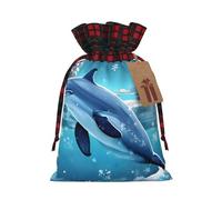 winter the dolphin Christmas Tree Hanging Gift Bags Jute Drawstring Sacks with, Eco-Friendly Festive Decor & Small Present Bag for Xmas Tree
