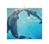 Winter The Dolphin, Dish Drying Mat, 18x16 Inch Absorbent Microfiber Quick Dry Machine Washable for Dishes Pots Pans Glassware Coffee Bar Under Rack