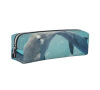 Winter The Dolphin Leather Pencil Case Stationery Bag Pen Holder for Work & Office Zippered Pen Pouch