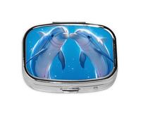 Winter The Dolphin Mini Pill Box Metal Travel Medicine Organizer with 2 Compartments Pocket-Sized Pill Container