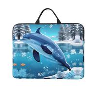 Winter The Dolphin Patterned Laptop Sleeve (16.5x12.2 inches), Anti-Collision Protective Shell, Portable Handheld Design