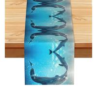 Winter The Dolphin Print Farmhouse Table Runner Heat-Resistant Dining Table Runner For Party Kitchen Office Home 33x183cm