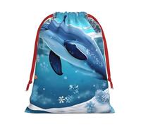 winter the dolphin Print Holiday Drawstring Bag, Treat Pouch Wrap,Reusable Event Favor,Daily Storage Bag S