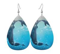 winter the dolphin Print Leather Earrings Teardrop Costume