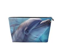 Winter the Dolphin Print Makeup Bag, Small Travel Cosmetic Bag Toiletry Bag Portable Makeup Pouch with Silver Zipper for Women Girls