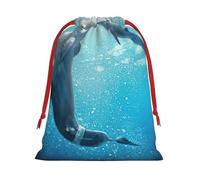 Winter The Dolphin Print Santa Sack Drawstring Bags For Presents, Reusable Plush Holiday Fabric Gift Bags- L Size