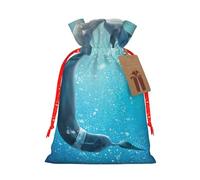 winter the dolphin Printed Christmas Drawstring Bags with Red Christmas Ribbon - Reusable Burlap Drawstring Gift Pouches, S