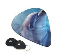winter the dolphin Printed Guitar Picks, 6 Pack with Leather Keychain Pick Holder - 0.46mm, 0.71mm, 0.96mm Assorted Thickness for Acoustic Ukulele, Electric Guitar, Acoustic Guitar, Bass