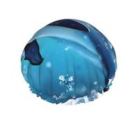 winter the dolphin Printed shower cap, reusable, double-layered design, suitable for women to wrap their hair, wash their face, and apply face masks.