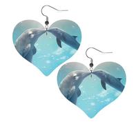 winter the dolphin Prints Leather Heart earrings Pendant Stylish and light Lightweight Dangle for Women Girls, One Size, Leather, No Gemstone