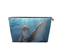 Winter the Dolphin Prints PVC Leather Travel Toiletry Bag with Silver Zippers, Waterproof Cosmetic Organiser for Makeup, Toiletries & Essentials