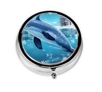 Winter the Dolphin Round Mini Pill Box: 3-Compartment Portable Metal Pill Organizer with Snap Closure, Ideal for Daily Travel Use