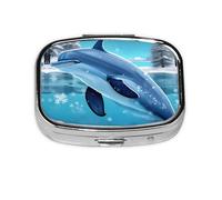 Winter The Dolphin Square Pill Box Lightweight and Portable, with 2 Plastic Inserts, Suitable for Carrying in Pockets or Wallets.