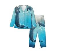 Winter The Dolphin Women'S Long-Sleeved Pajama Set Tops And Pants Nighttime Sleep Relax Lazy Weekend Black