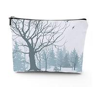Winter Theme,Makeup Bags Travel Makeup Bag,Tree Without Leaves in The Snowy,for Women Large Cosmetic Bag Linen Makeup Organizer Toiletry Bags Purse Pouch,Blue,7x9in