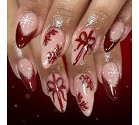 Winter Themed Press On 24pcs French Design White Snowflake Red Base Friendly ABS Sensitive Skin Christmas Press-on