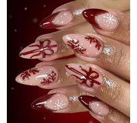 Winter Themed Press On 24Pcs French Design White Snowflakes On Red Base Friendly ABS For Sensitive Skin Red French Tip