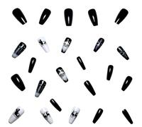 Winter Themed Press On Nails With Christmas Tree And Reindeer Designs Glossy Full Covers Artificial Nails Set 24Pcs