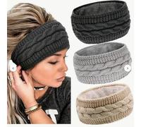 Winter Thermal Headbands for Hair, Knitted Soft Fleece Lining Ear Warmers Muffs Cable Knit Ladies Hair Band for Winter & Skiing (Light Grey x 1, One Size)