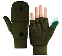 Winter Thermal Running Fingerless Gloves: Men & Women Half Finger Warm Stretch Convertible Mittens for Driving Walking, Ladies Fleece Non-Slip Flip Gloves for Cycling Sports ( Size of S, Army Green)
