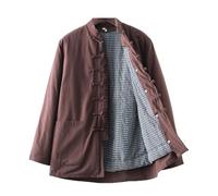 Winter Thick Chinese Tang Suit Jackets Cotton Padded Coats Men Warm Detachable Tai Chi Uniform brown-XXL