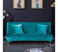 Winter Thick Velvet P Stretch Armless Sofa Bed Cover Anti-Slip Couch Protector for Folding Sofas without Armrests Solid Color Lake Blue Fits S120-155cm