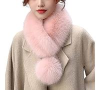 Winter Thicken Soft Warm with Pompom Imitation Fur Scarf,Faux Fur Collar Women's Neck Warmer Scarf Wrap,Fur Collar Scarf for Women (Pink)