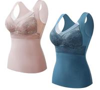 Winter Thickened Warm Tank Top with Shelf Bra, Women Fleece Lined Vest Camisole Sleeveless Underwear, Warm Undershirt Thermal Top Base Layer Cold Weather (2Pcs B,4XL)