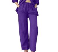 Winter Tops for Women UK Womens Linen Trousers Casual Ladies Cotton Linen Pants Drawstring Elastic Waist Summer Pants with Pockets Lightweight Comfy Trousers Items Under 4 Pounds Purple