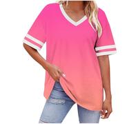 Winter Tops for Women UK Womens Oversized Shirt Plus Size Short Sleeve V Neck Solid Baggy Tshirts Casual Comfy Spring Summer Vacation Beach Travel Tops Hot Pink 4XL
