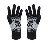Winter Touch Screen Gloves HÖTER Snow Flower Printing Keep Warm for Women and Men - black - 20 cm
