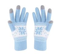 Winter Touch Screen Gloves HÖTER Snow Flower Printing Keep Warm for Women and Men - blue - 20 cm